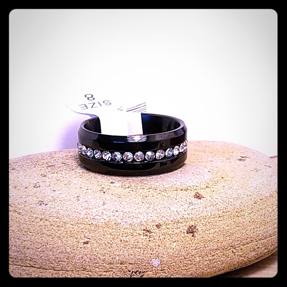 Size 8 Black Titanium Eternity Style Band with CZ